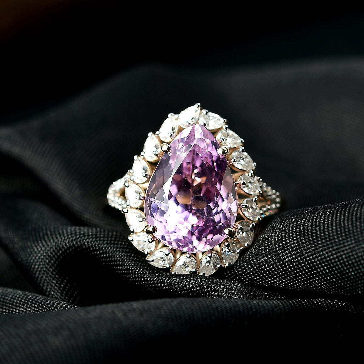 9K Yellow Gold AAA Kunzite, Moissanite Halo Ring 8.46 Ct. V32512682 2