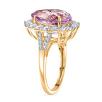9K Yellow Gold AAA Kunzite & Moissanite Pear Cut Halo Ring 8.46 Ct.