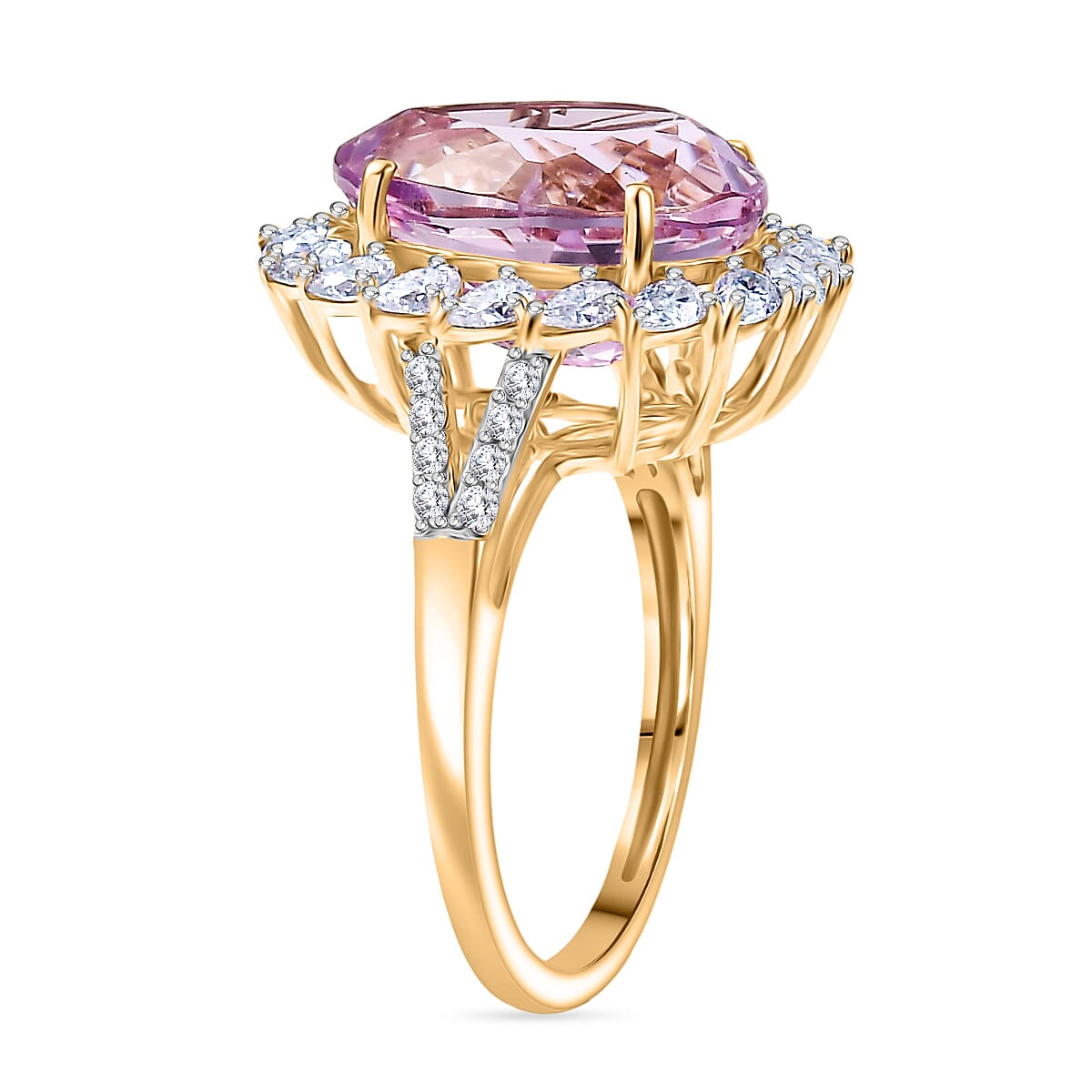 9K Yellow Gold AAA Kunzite, Moissanite Halo Ring 8.46 Ct. V32512682 4