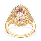 9K Yellow Gold AAA Kunzite & Moissanite Pear Cut Halo Ring 8.46 Ct.