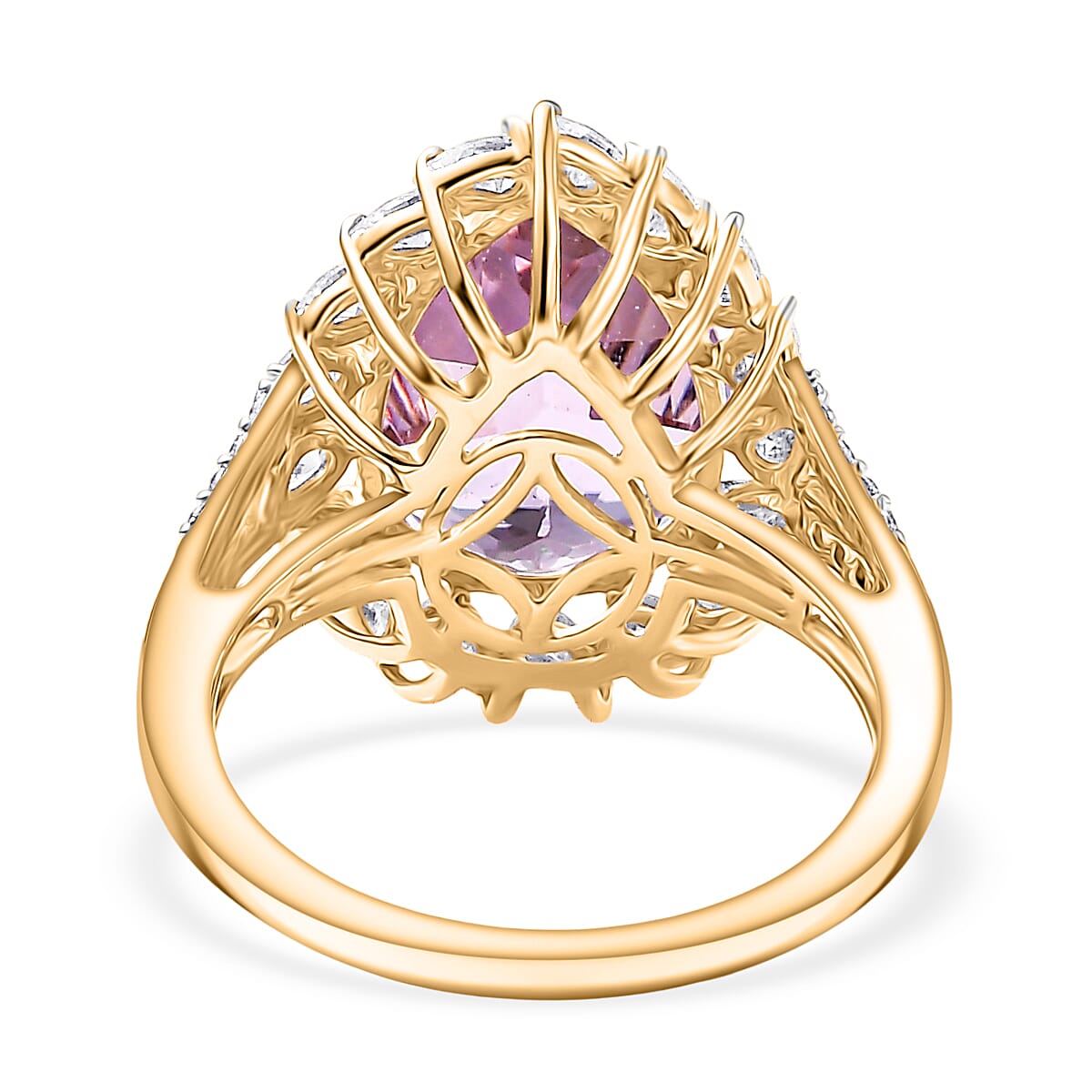 9K Yellow Gold AAA Kunzite, Moissanite Halo Ring 8.46 Ct. V32512682 5