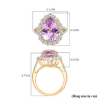 9K Yellow Gold AAA Kunzite & Moissanite Pear Cut Halo Ring 8.46 Ct.