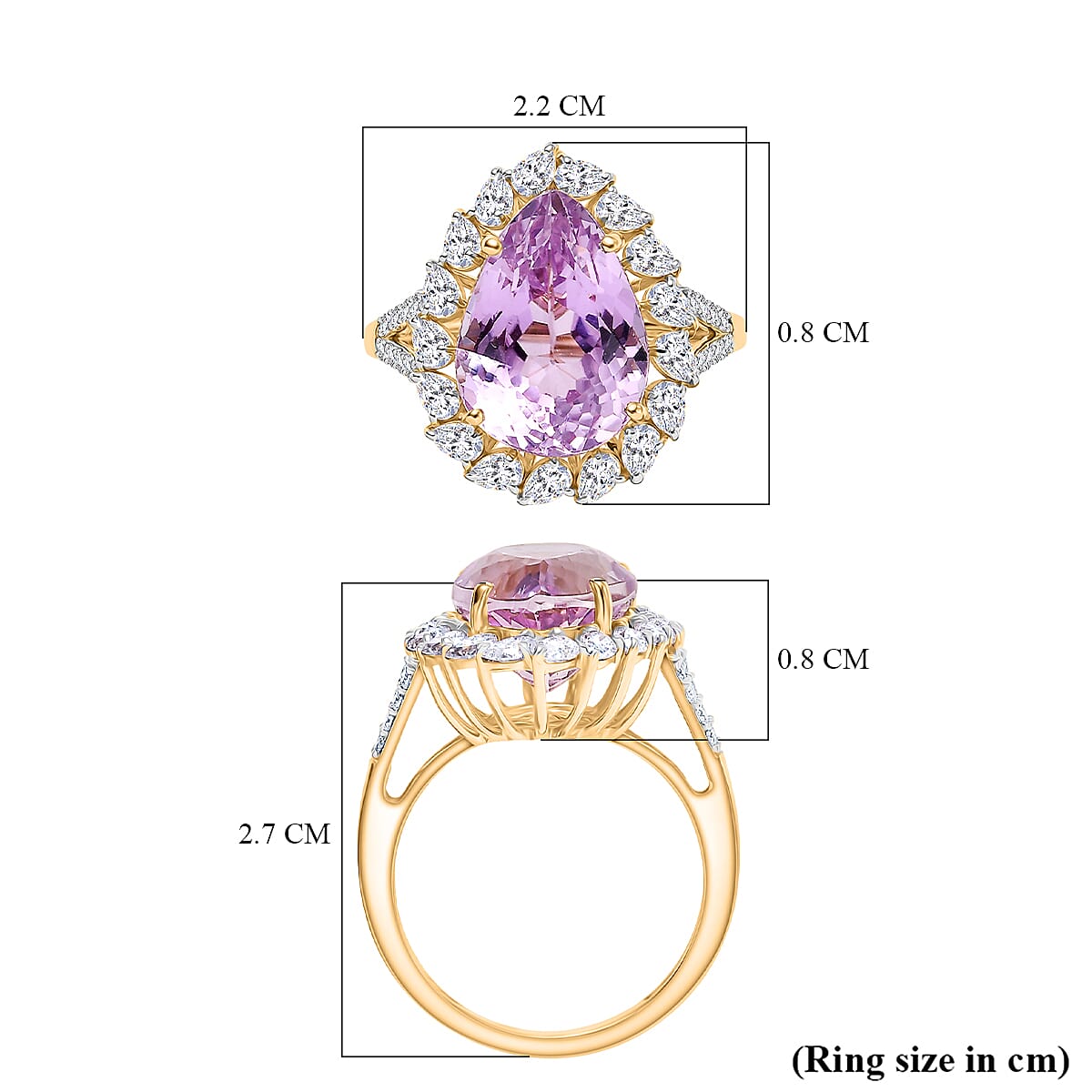9K Yellow Gold AAA Kunzite, Moissanite Halo Ring 8.46 Ct. V32512682 6