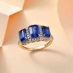 9K Yellow Gold AAA Kyanite & Moissanite Ring 4.64 Ct.