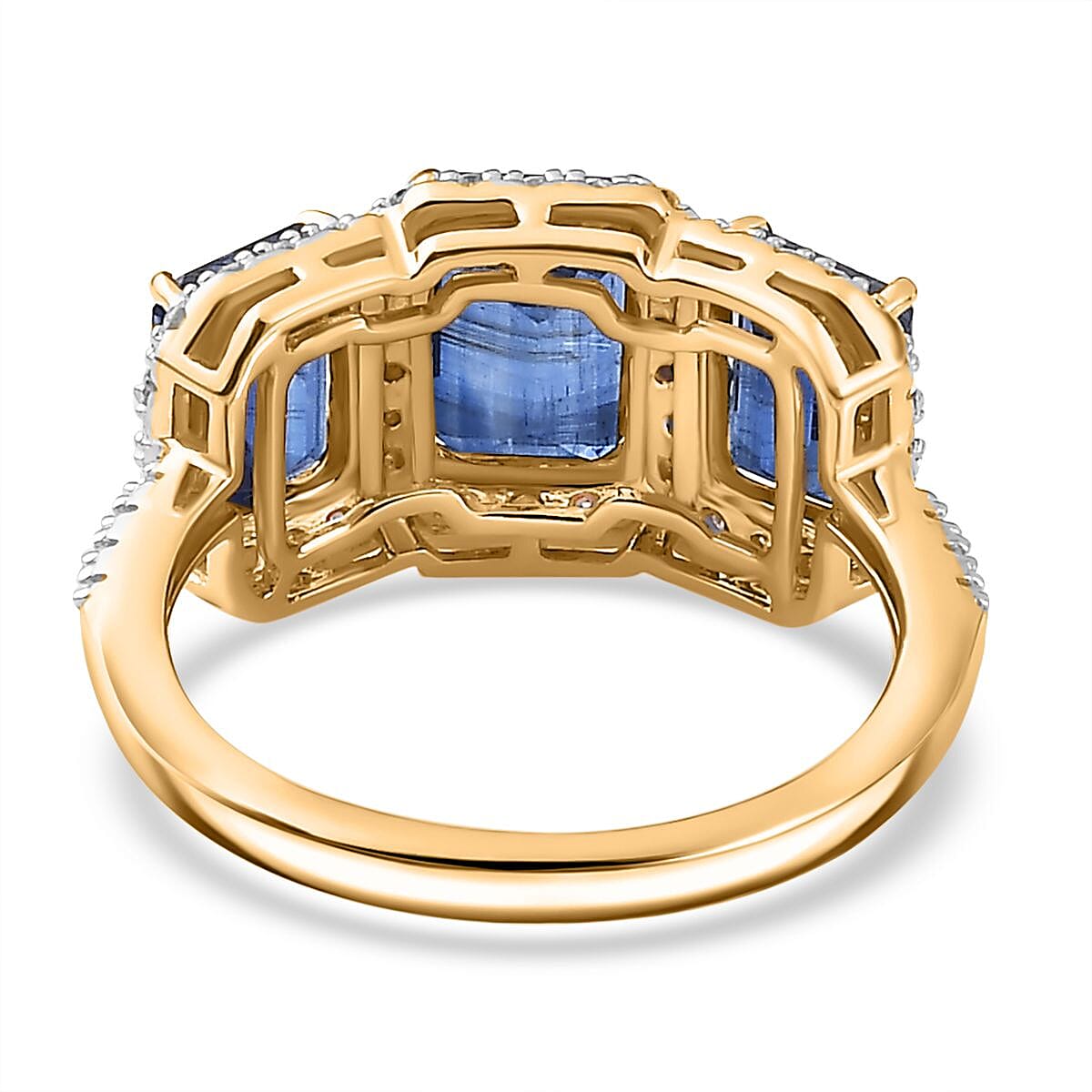 9K Yellow Gold AAA Kyanite, Moissanite Trilogy Halo Ring 4.64 ct. 7794605 4
