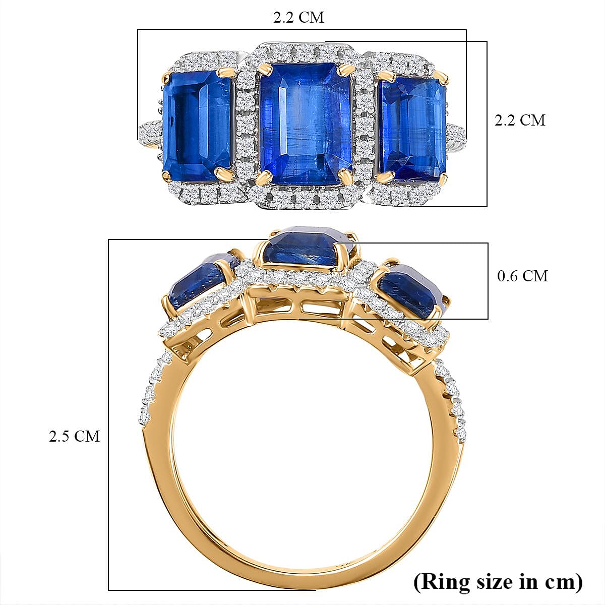 9K Yellow Gold AAA Kyanite, Moissanite Trilogy Halo Ring 4.64 ct. 7794605 5