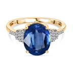 Collectors Dream - 9K Yellow Gold AAA Natural Kashmir Kyanite (4.65Ct) & Natural White Diamond Solitaire Ring 4.77 Ct.