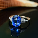 Collectors Dream - 9K Yellow Gold AAA Natural Kashmir Kyanite (4.65Ct) & Natural White Diamond Solitaire Ring 4.77 Ct.