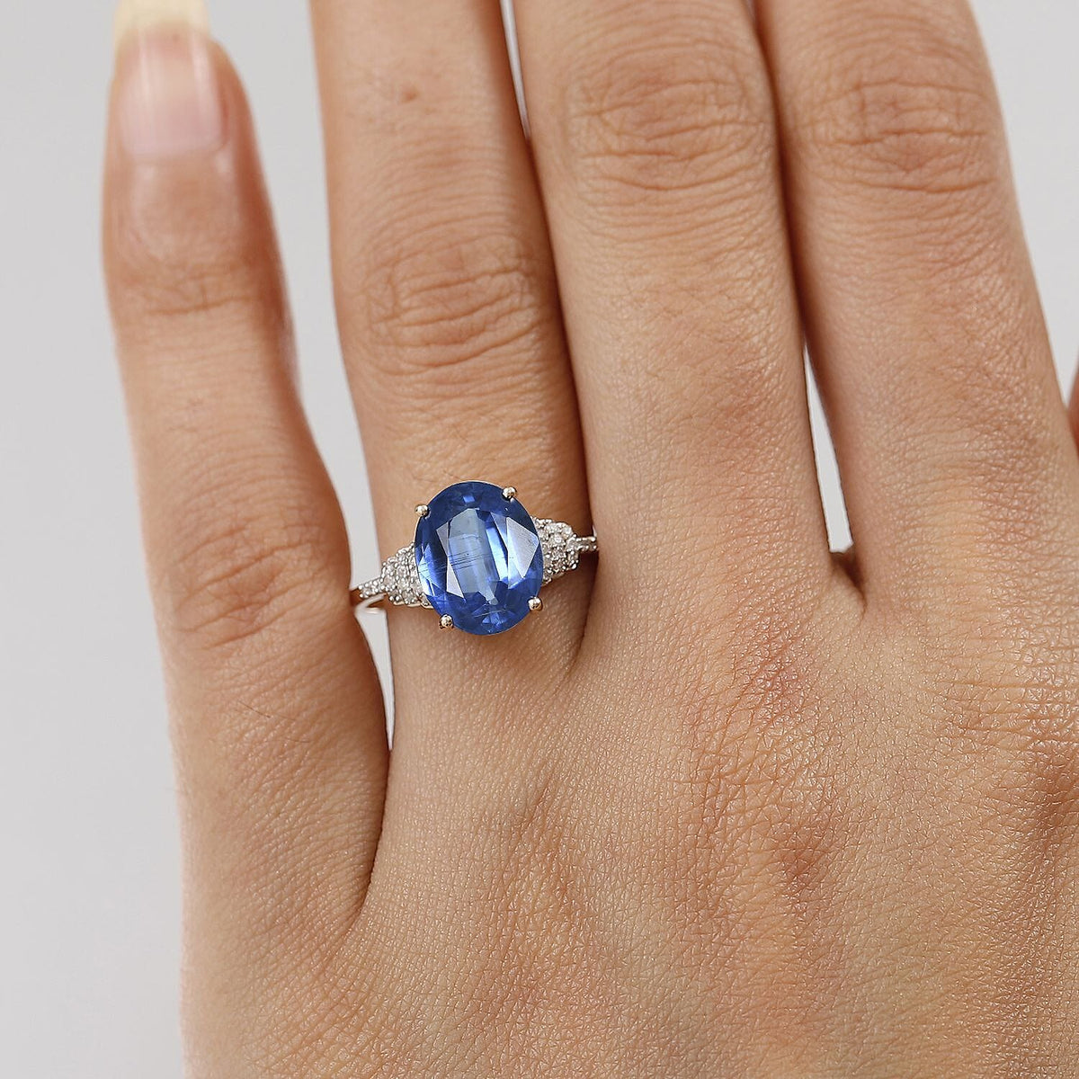 Collectors Dream - 9K Yellow Gold AAA Natural Kashmir Kyanite (4.65Ct) &amp; Natural White Diamond Ring 4.77 Ct. 8039935 3
