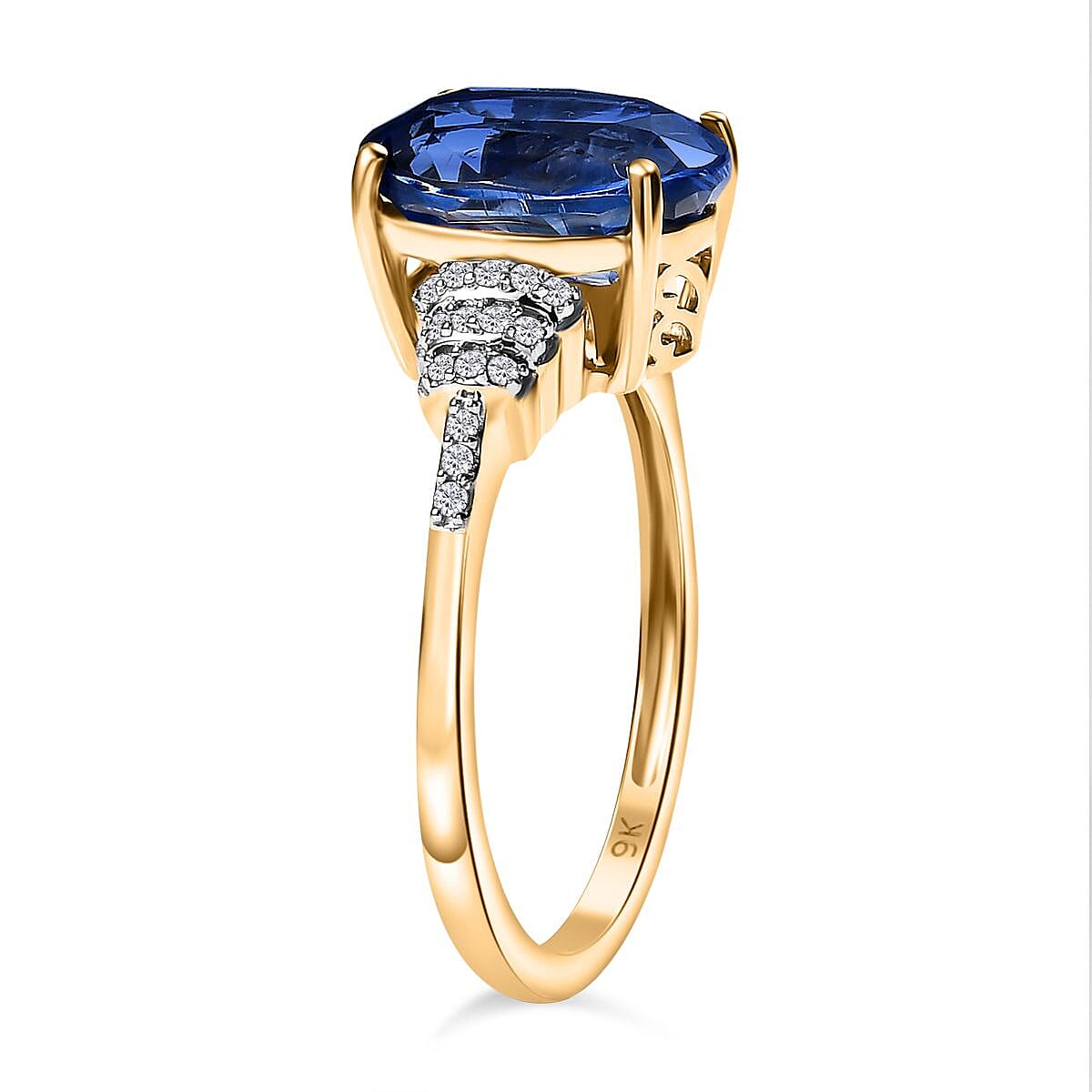 Collectors Dream - 9K Yellow Gold AAA Natural Kashmir Kyanite (4.65Ct) &amp; Natural White Diamond Ring 4.77 Ct. 8039935 4