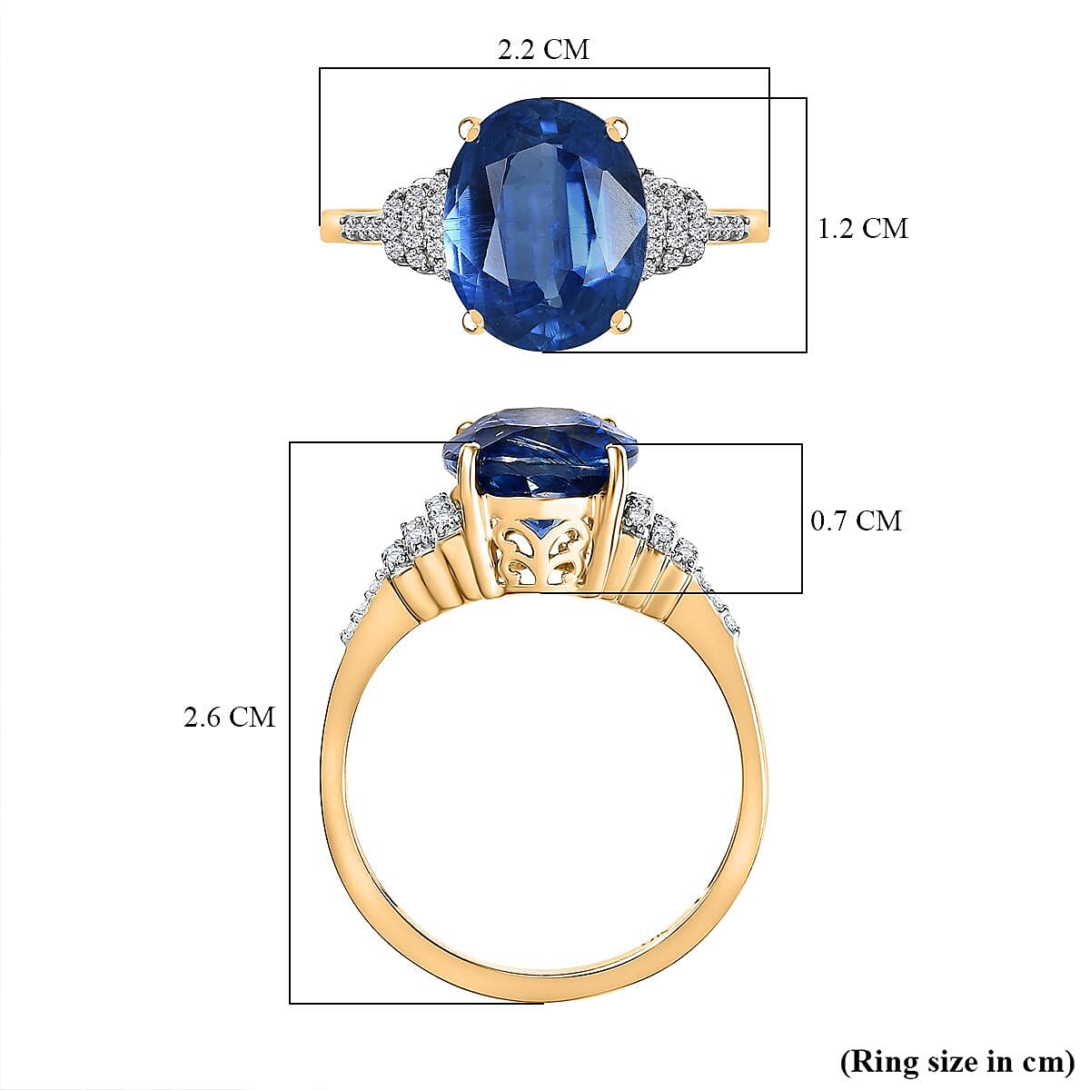 Collectors Dream - 9K Yellow Gold AAA Natural Kashmir Kyanite (4.65Ct) &amp; Natural White Diamond Ring 4.77 Ct. 8039935 6