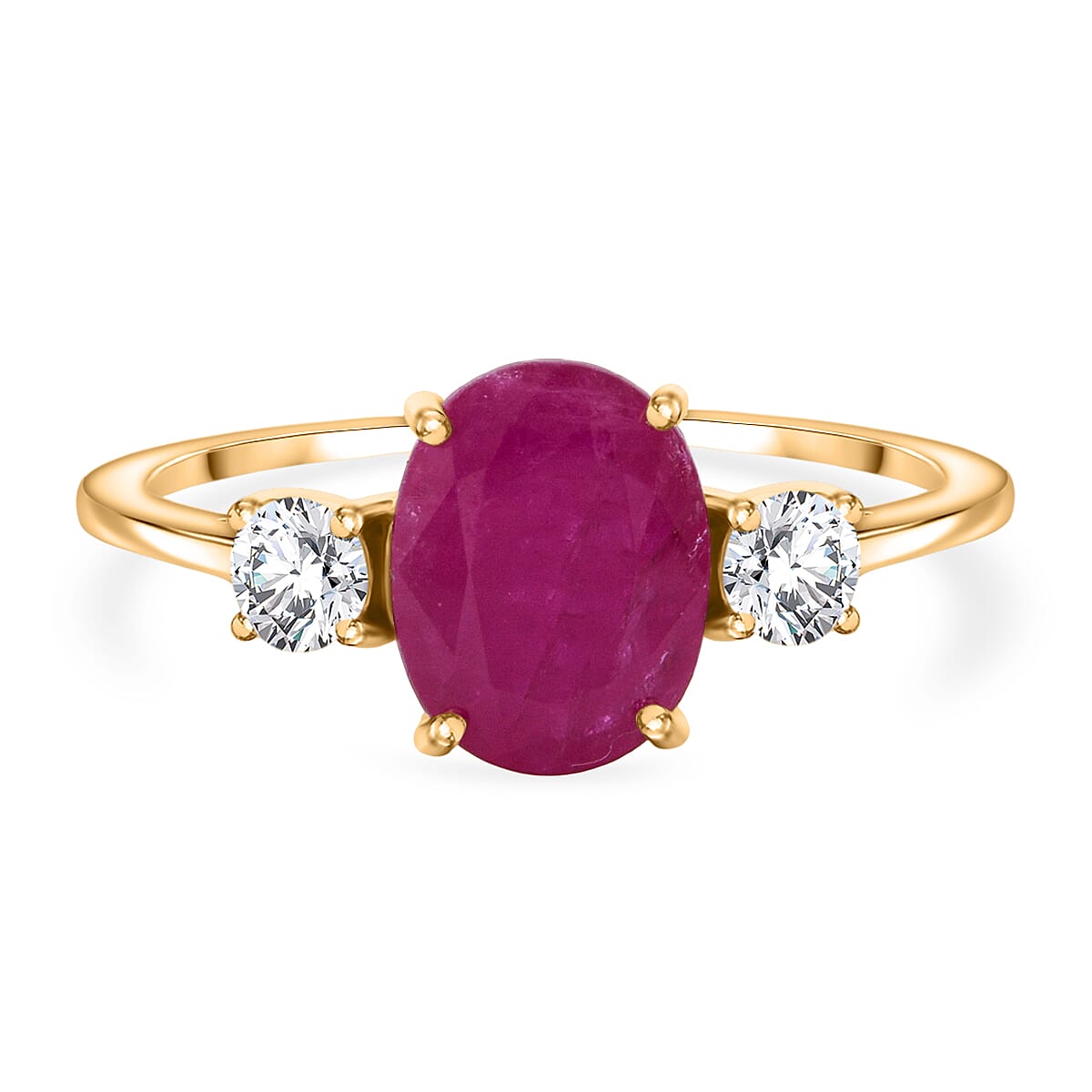 LUXURIANT AAA Mozambique Ruby and Lab Grown Diamond Ring in 9K Yellow Gold 2 Ct. 8128471 0