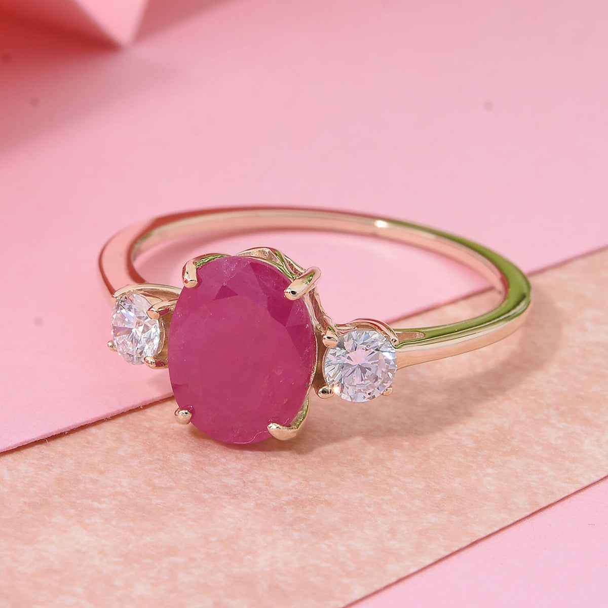 LUXURIANT AAA Mozambique Ruby and Lab Grown Diamond Ring in 9K Yellow Gold 2 Ct. 8128471 2
