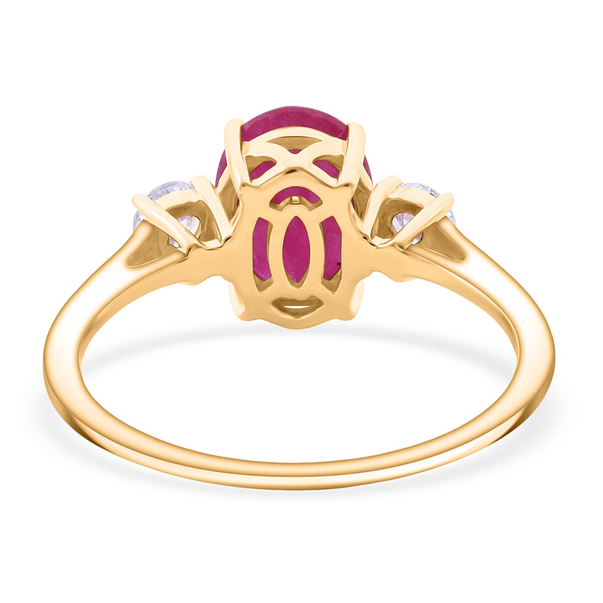 LUXURIANT AAA Mozambique Ruby and Lab Grown Diamond Ring in 9K Yellow Gold 2 Ct. 8128471 9