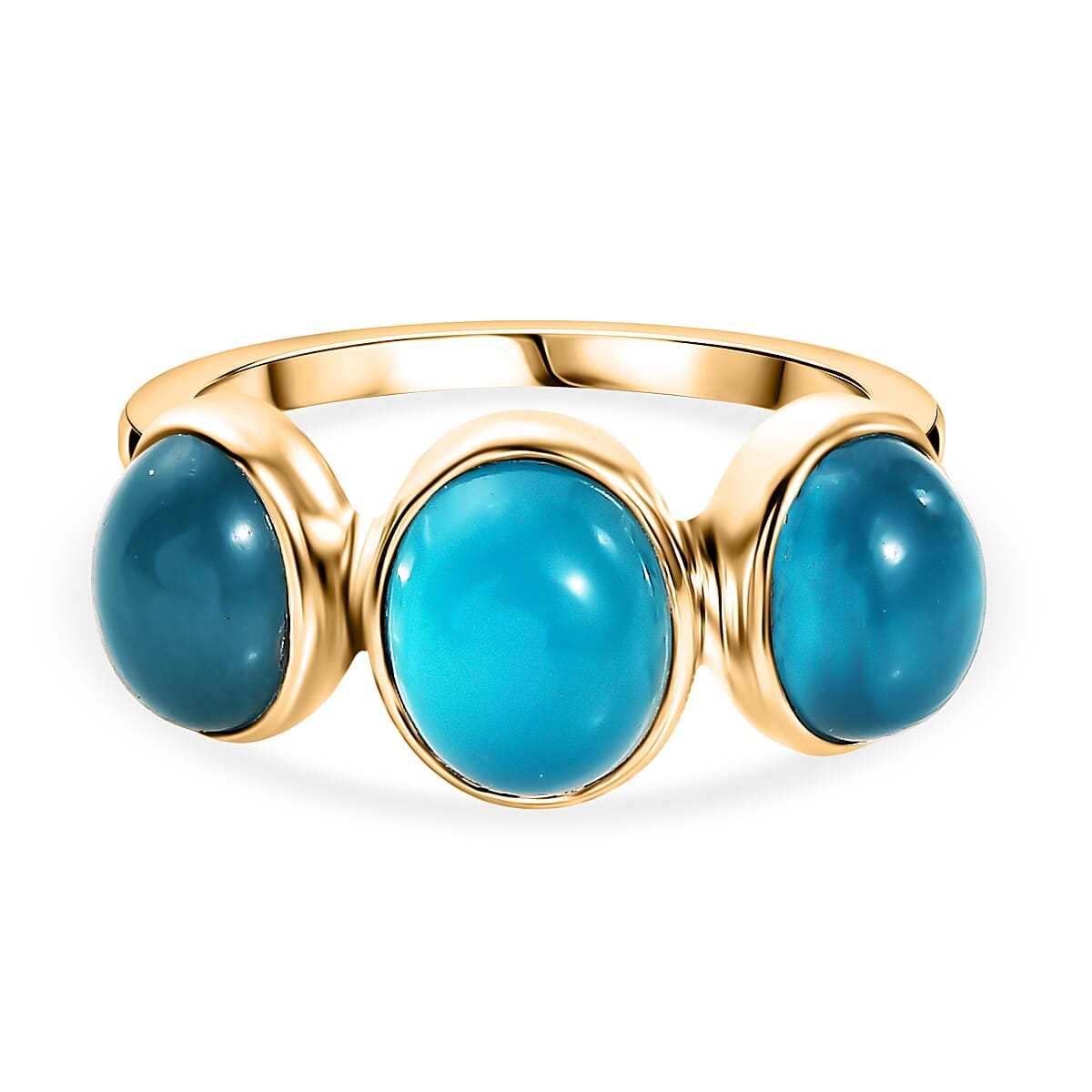 One Time Deal- 9K Yellow Gold AAA Paraiba Moonstone Oval 3 Stone Ring 4.55 Ct. 8359559 0