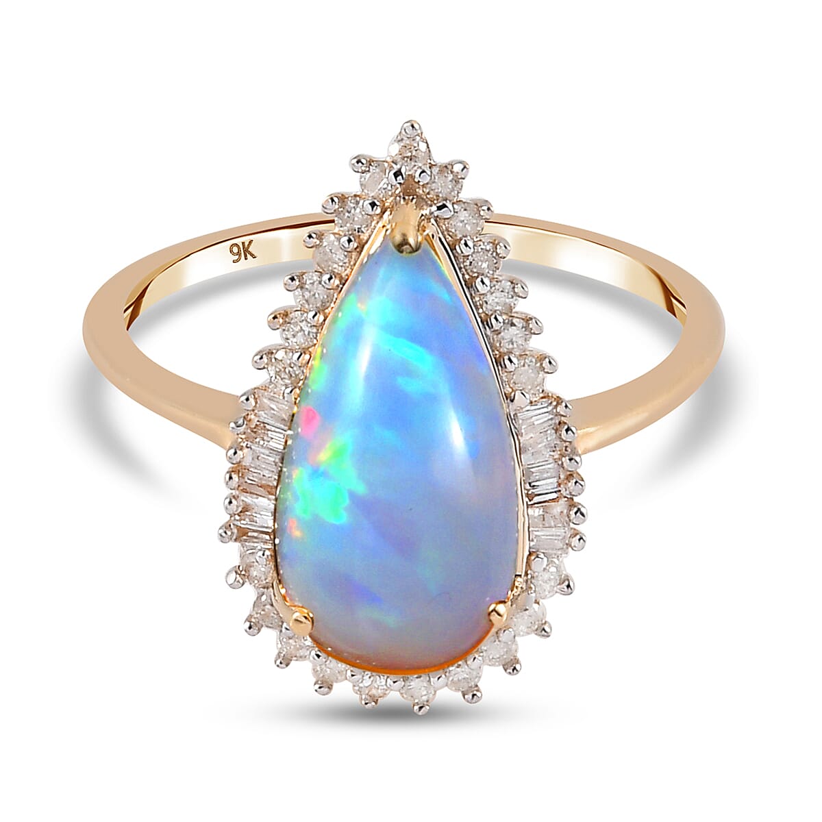 9K Yellow Gold AAA ( Pear 14x7) Ethiopian Welo Opal and Diamond Ring 2.49 Ct. 3875018 2