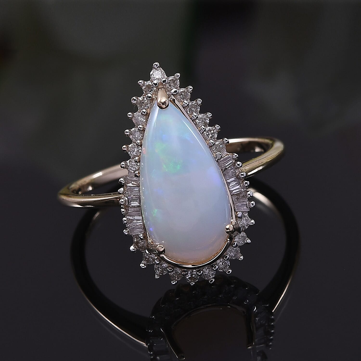 9K Yellow Gold AAA ( Pear 14x7) Ethiopian Welo Opal and Diamond Ring 2.49 Ct. 3875018 3