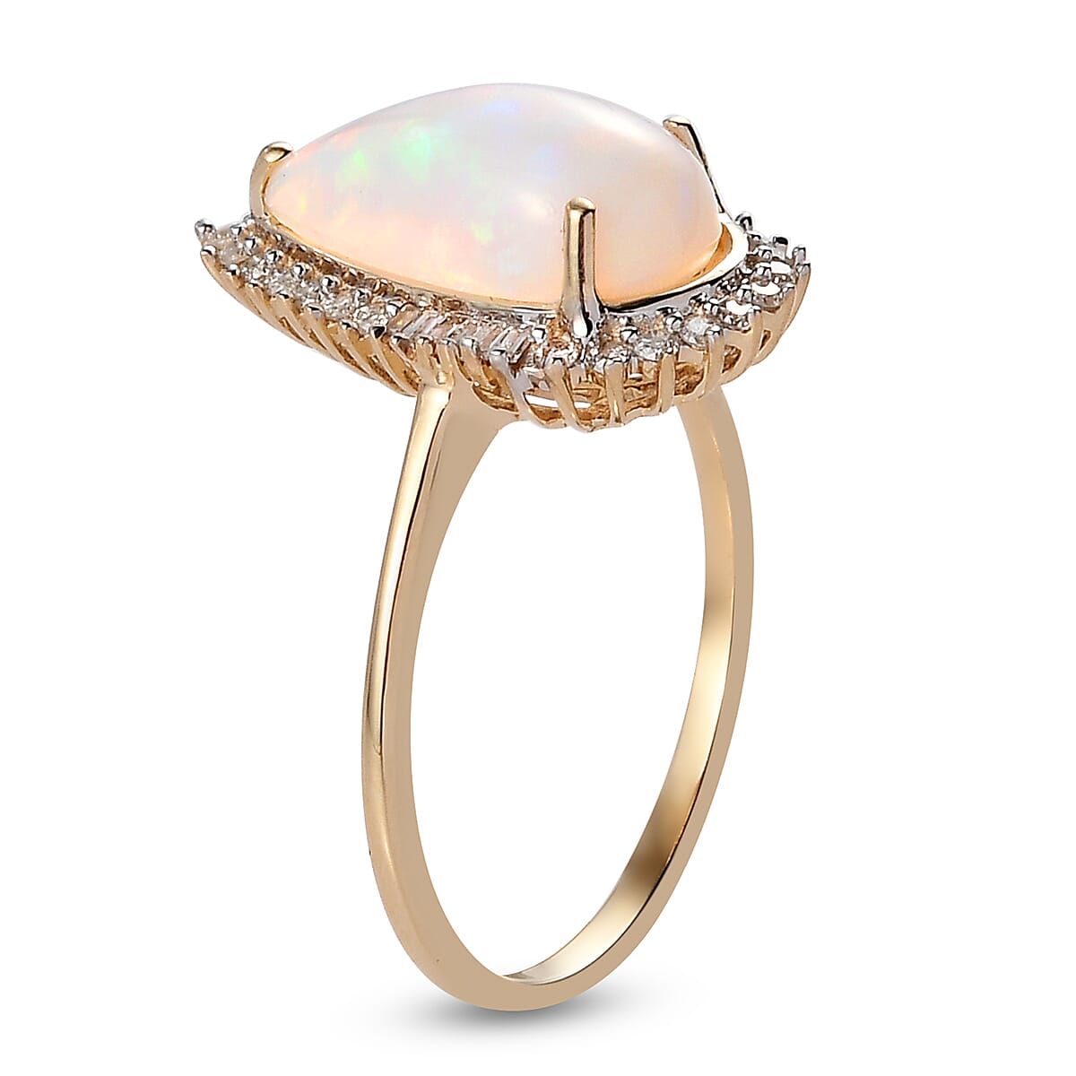 9K Yellow Gold AAA ( Pear 14x7) Ethiopian Welo Opal and Diamond Ring 2.49 Ct. 3875018 7