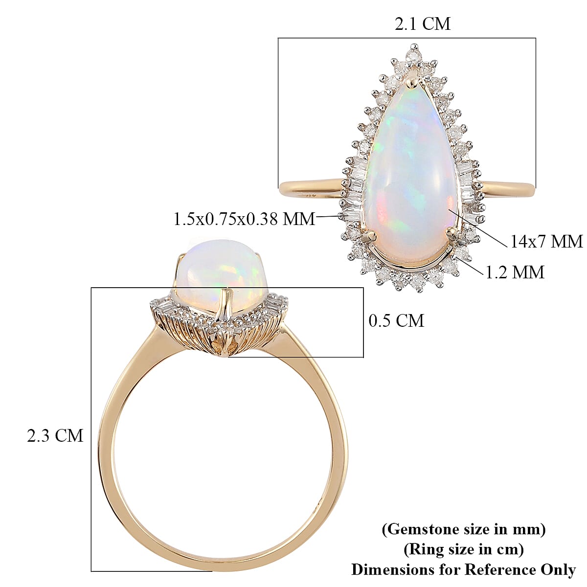 9K Yellow Gold AAA ( Pear 14x7) Ethiopian Welo Opal and Diamond Ring 2.49 Ct. 3875018 11