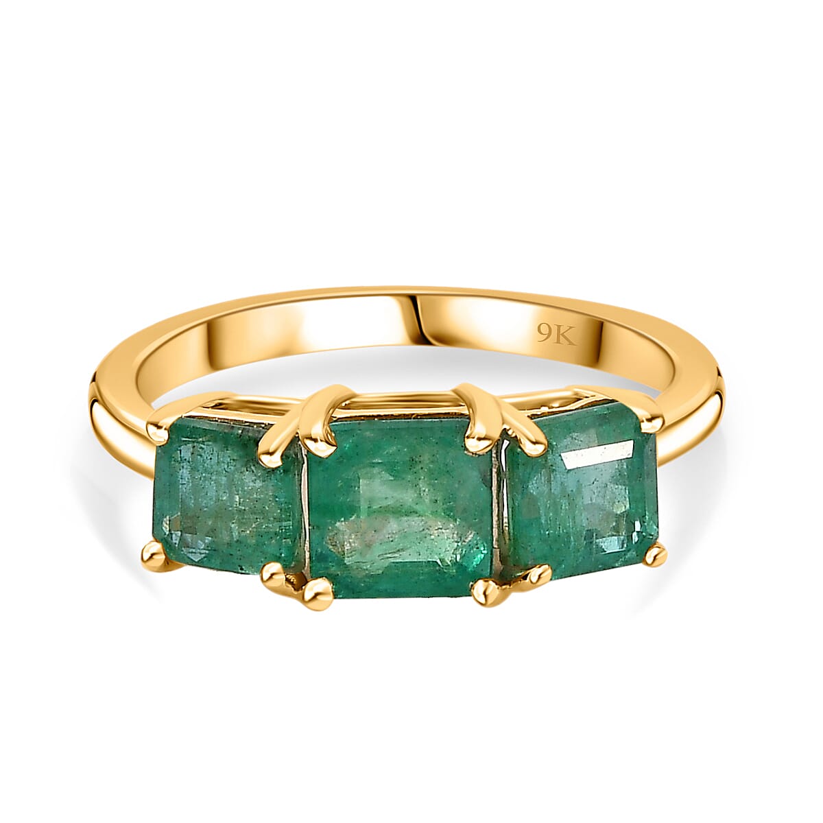 AAA Gemfields Zambian Emerald Trilogy Ring in 9K Yellow Gold 7721661 0