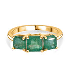 9K Yellow Gold AAA Gemfields Zambian Emerald 3 Stone Ring 2.23 Ct.