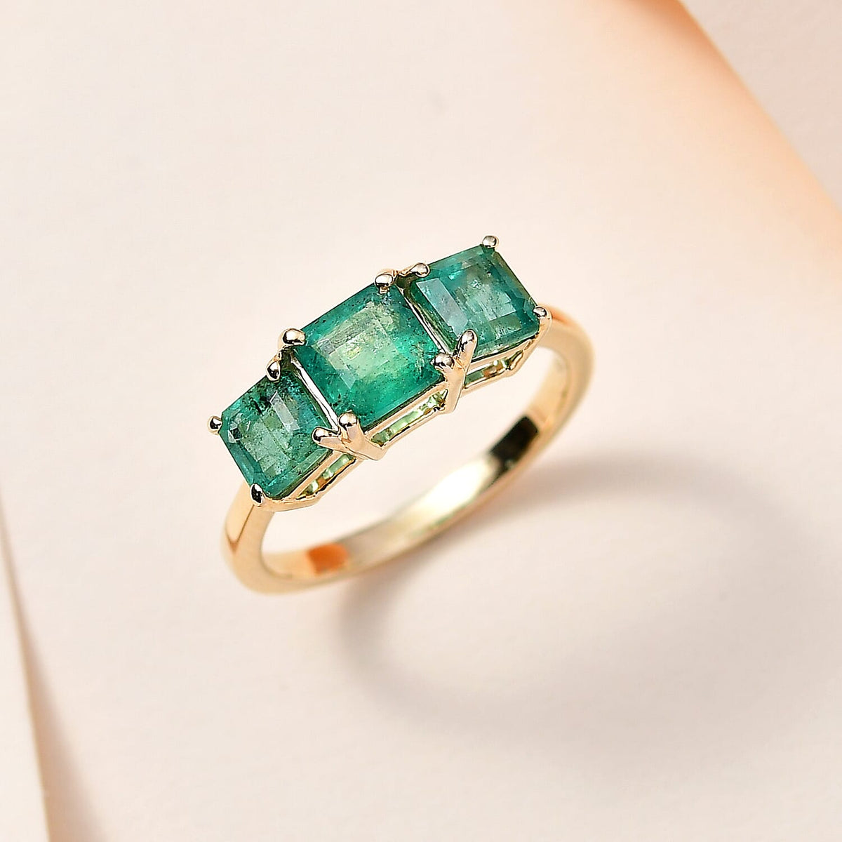 AAA Gemfields Zambian Emerald Trilogy Ring in 9K Yellow Gold 7721661 1