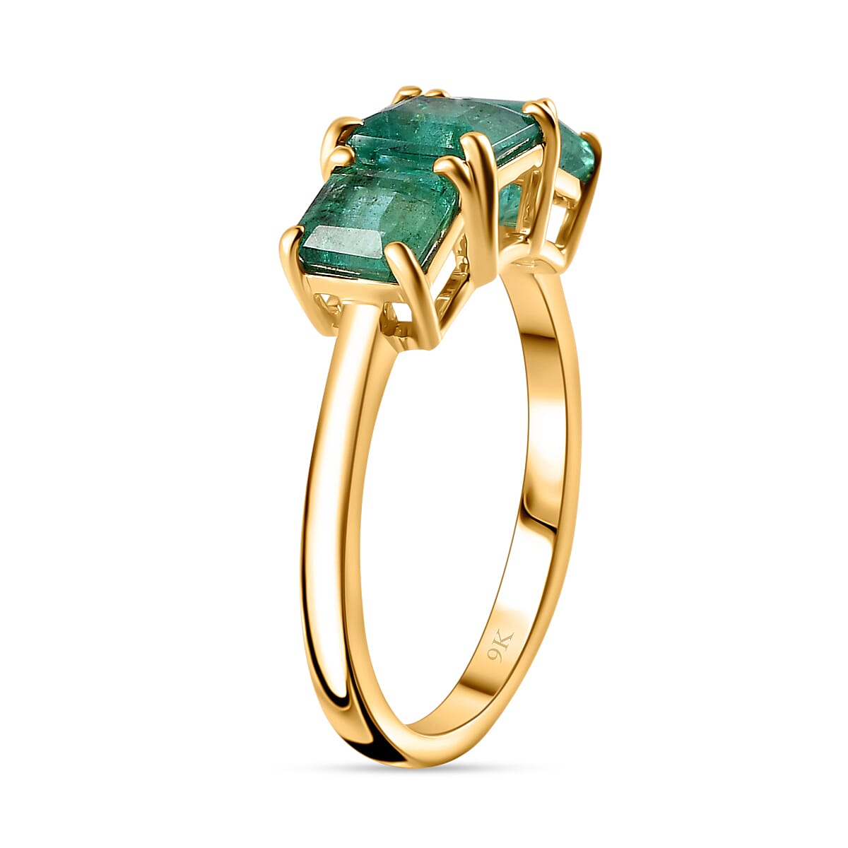 AAA Gemfields Zambian Emerald Trilogy Ring in 9K Yellow Gold 7721661 3