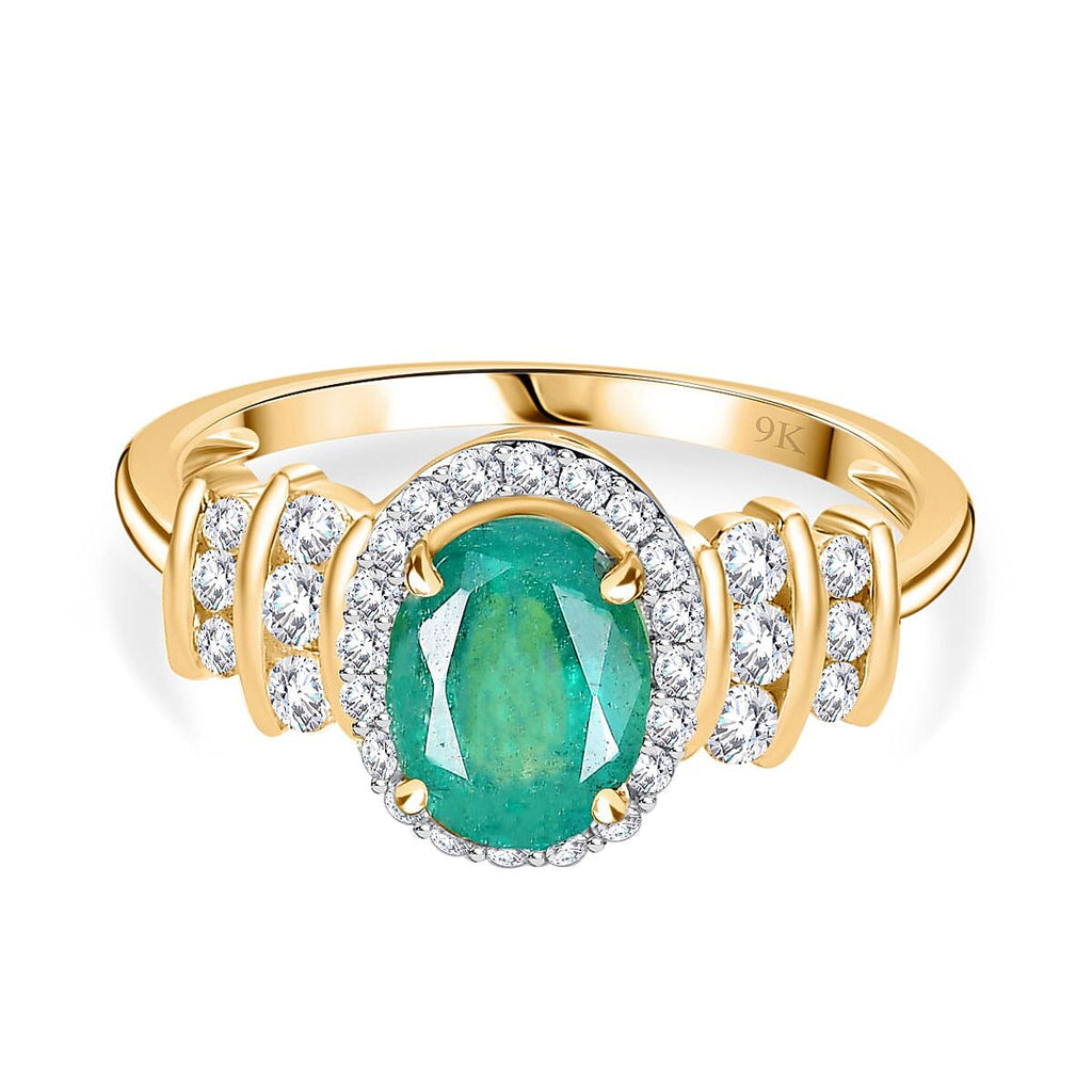 Doorbuster - AAA Gemfields Zambian Emerald 9K Yellow Gold with Moissanite 1.70 Cts. 2.47 Gms.