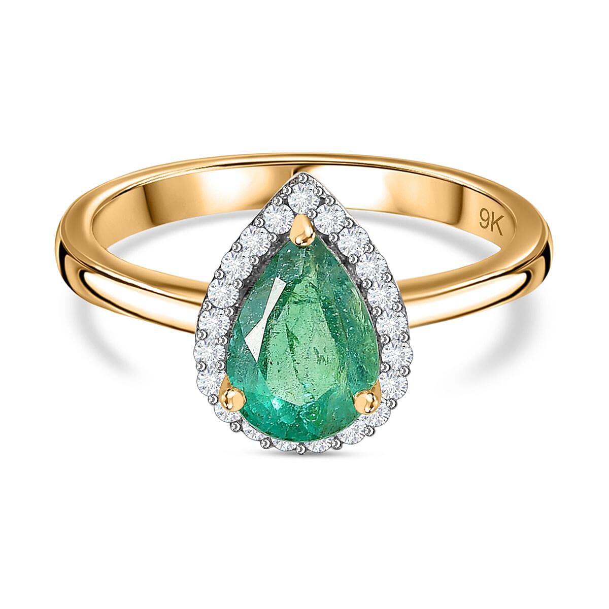 AAA Gemfileds Premium Zambian Emerald and Moissanite Halo Ring in 9K Yellow Gold 7802662 0
