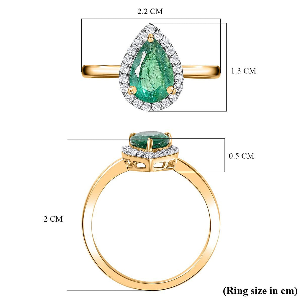 9K Yellow Gold AAA Gemfileds Premium Zambian Emerald & Moissanite Ring 1.37 Ct