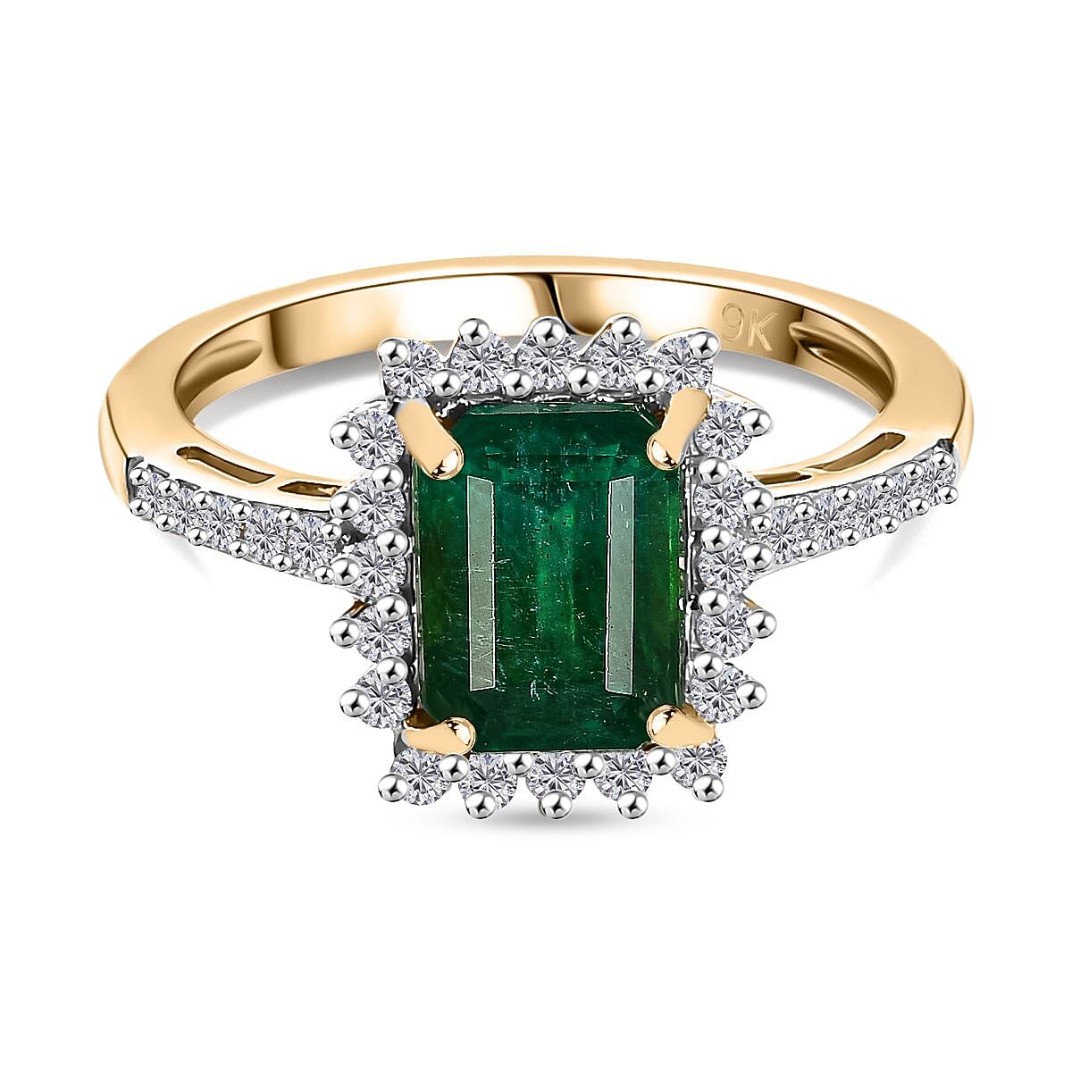 Gemfields AAA Emerald and Moissanite Halo Ring in 9K Yellow Gold, 2.02 ct 7863086 0