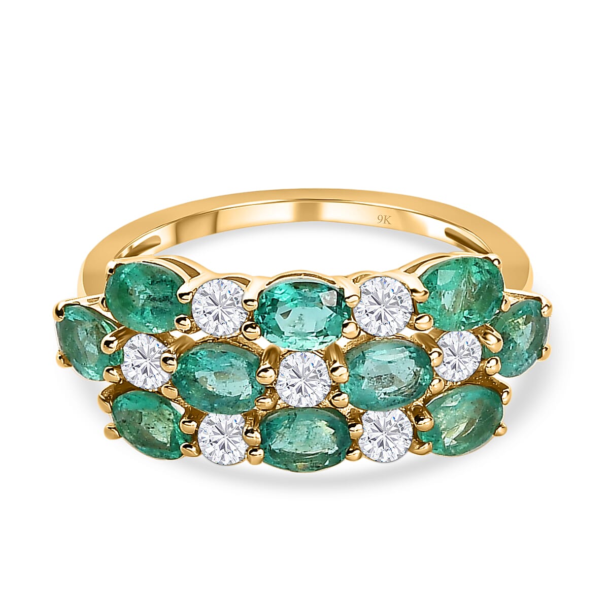 9K Yellow Gold AAA Gemfields Emerald &amp; Moissanite Ring 2.27 Ct. 7533639 0