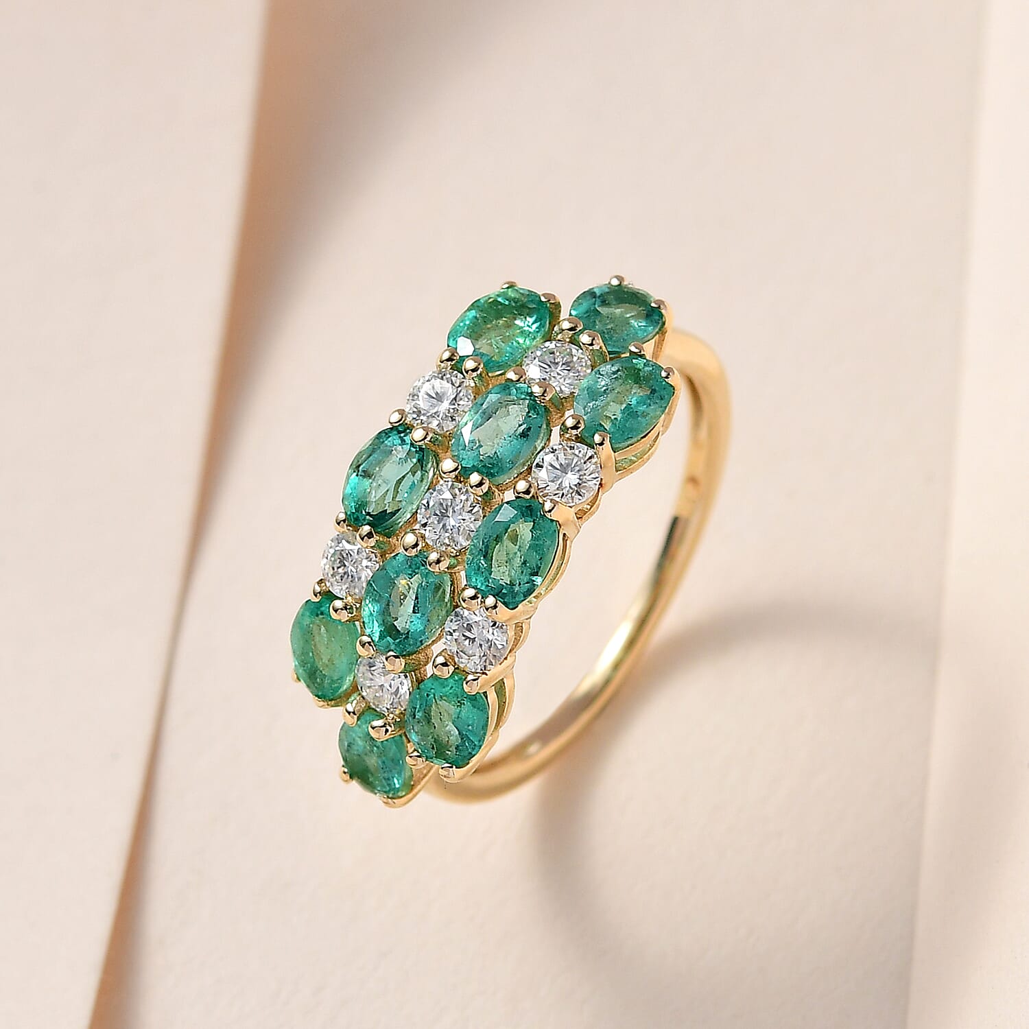 9K Yellow Gold AAA Gemfields Emerald &amp; Moissanite Ring 2.27 Ct. 7533639 1