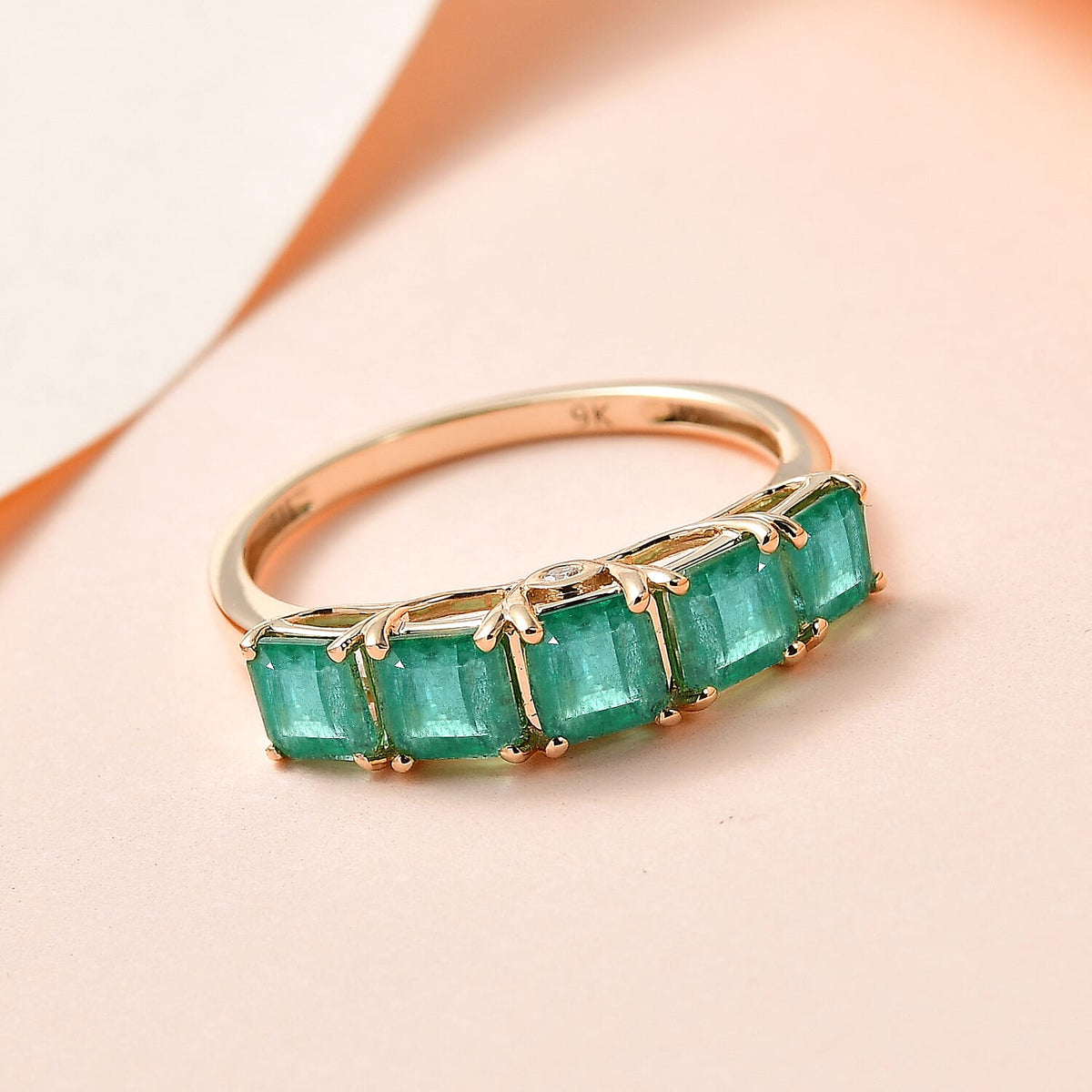One Time Deal- 9K Yellow Gold AAA Asscher Cut Premium Gemfields Emerald and Diamond Ring 1.81 Ct 7571817 1