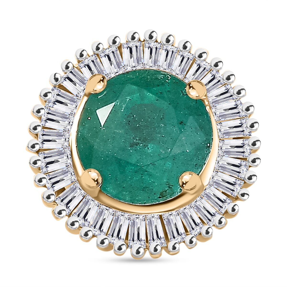 AAA Gemfields Zambian Emerald and Natural White Diamond 9K Yellow Gold Pendant 1.02 Ct. 8043709 0