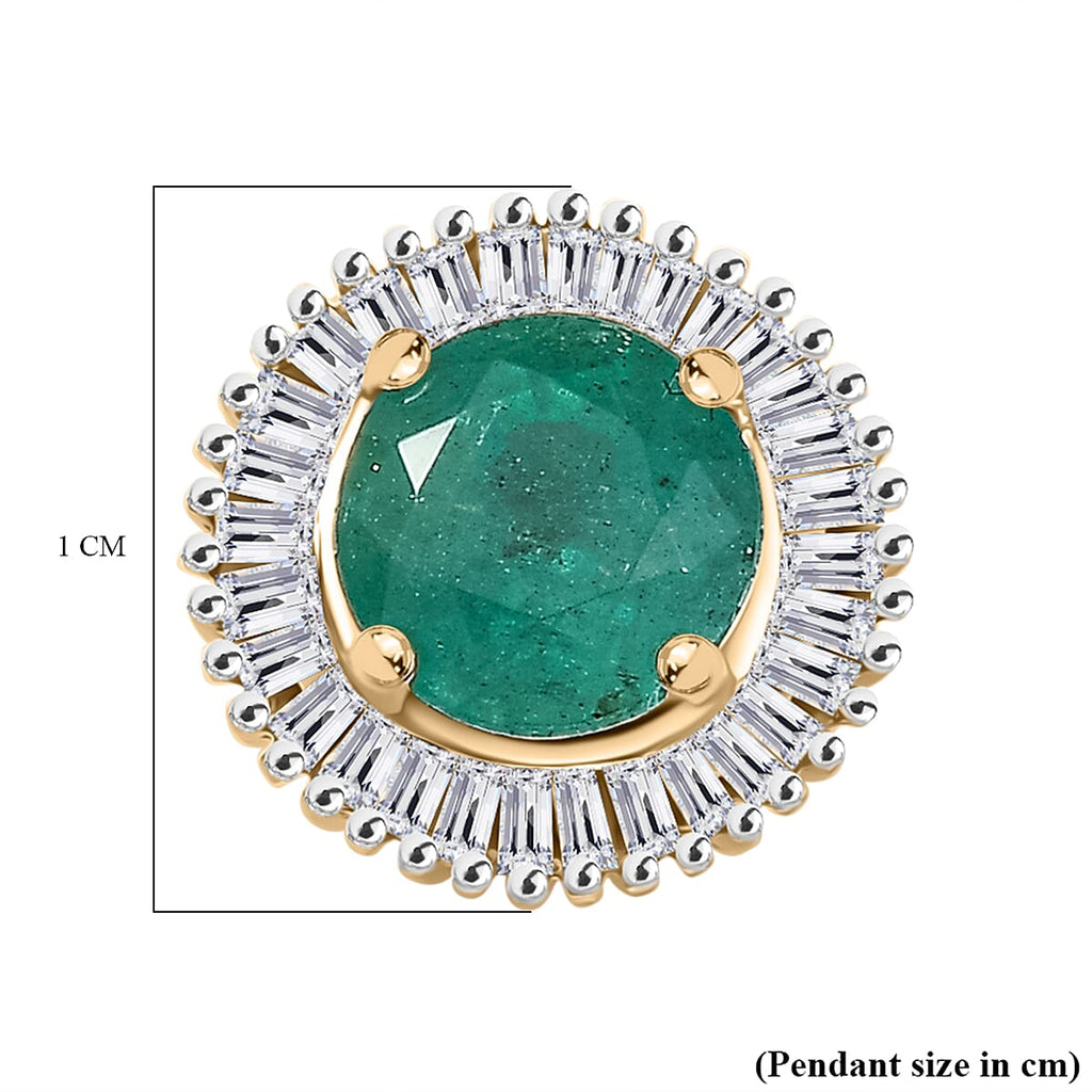 AAA Gemfields Zambian Emerald and Natural White Diamond 9K Yellow Gold Pendant 1.02 Ct.