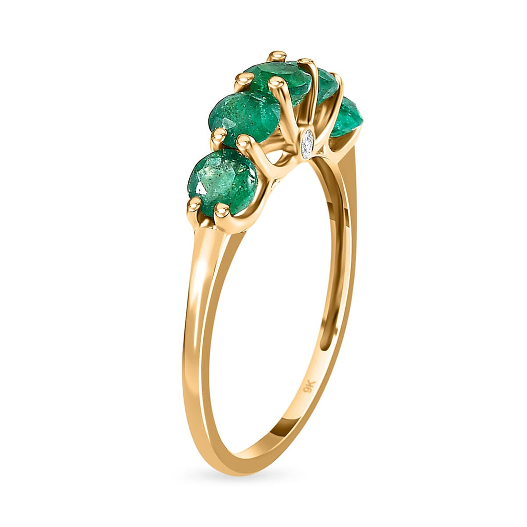 9K Yellow Gold AAA Gemfields Emerald and Diamond Ring 1.32 Ct