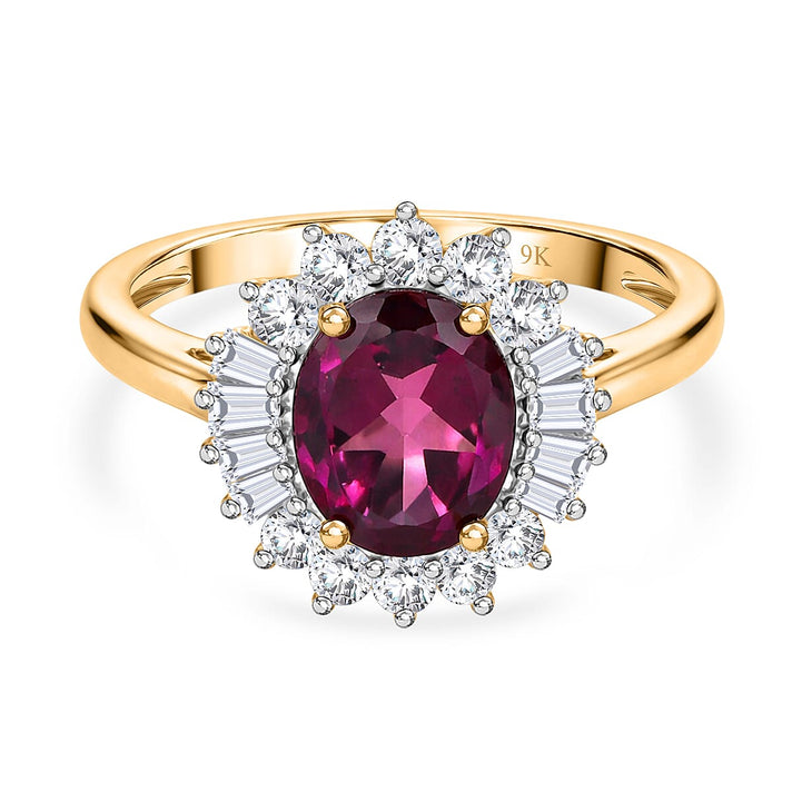 The Tony Diniz Collection - 9K Yellow Gold AAA Natural Radiant Ember Garnet (2.10 Ct) &amp; Lab Grown Diamond (SI-G-H 0.50ct) Halo Ring 2.60 Ct. 8562651 1
