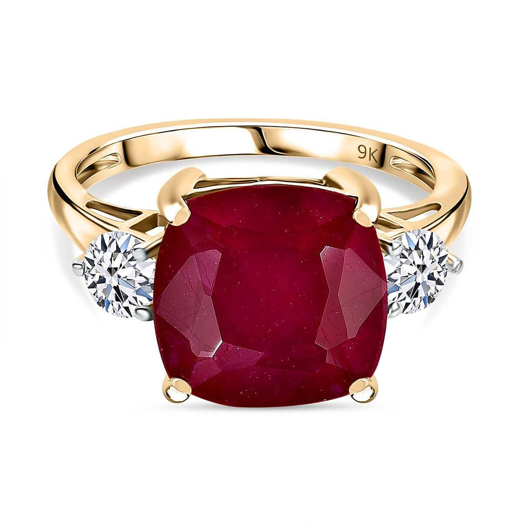 9K Yellow Gold Ruby & Lab Grown Diamond (VS-EF) Ring 9.58 Ct Gold Wt 2.81 Grms