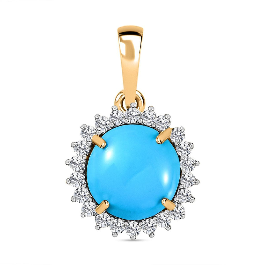 9K Yellow Gold AAA Arizona Sleeping Beauty Turquoise & Moissanite Pendant 3.36 Ct.