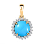 9K Yellow Gold AAA Arizona Sleeping Beauty Turquoise & Moissanite Pendant 3.36 Ct.
