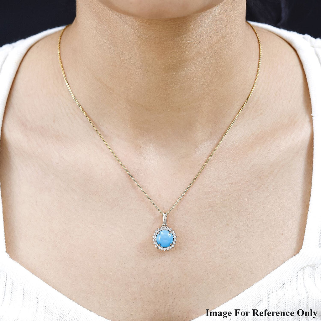 9K Yellow Gold AAA Arizona Sleeping Beauty Turquoise & Moissanite Pendant 3.36 Ct.