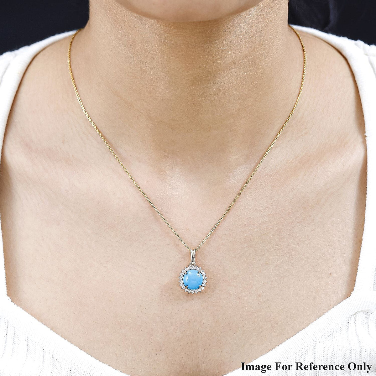 9K Yellow Gold AAA Sleeping Beauty Turquoise, Moissanite Halo Pendant 3.36 ct,  Gold Wt. 1.31 Gms  3.358  Ct. 7700326 1