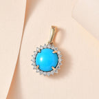 9K Yellow Gold AAA Arizona Sleeping Beauty Turquoise & Moissanite Pendant 3.36 Ct.