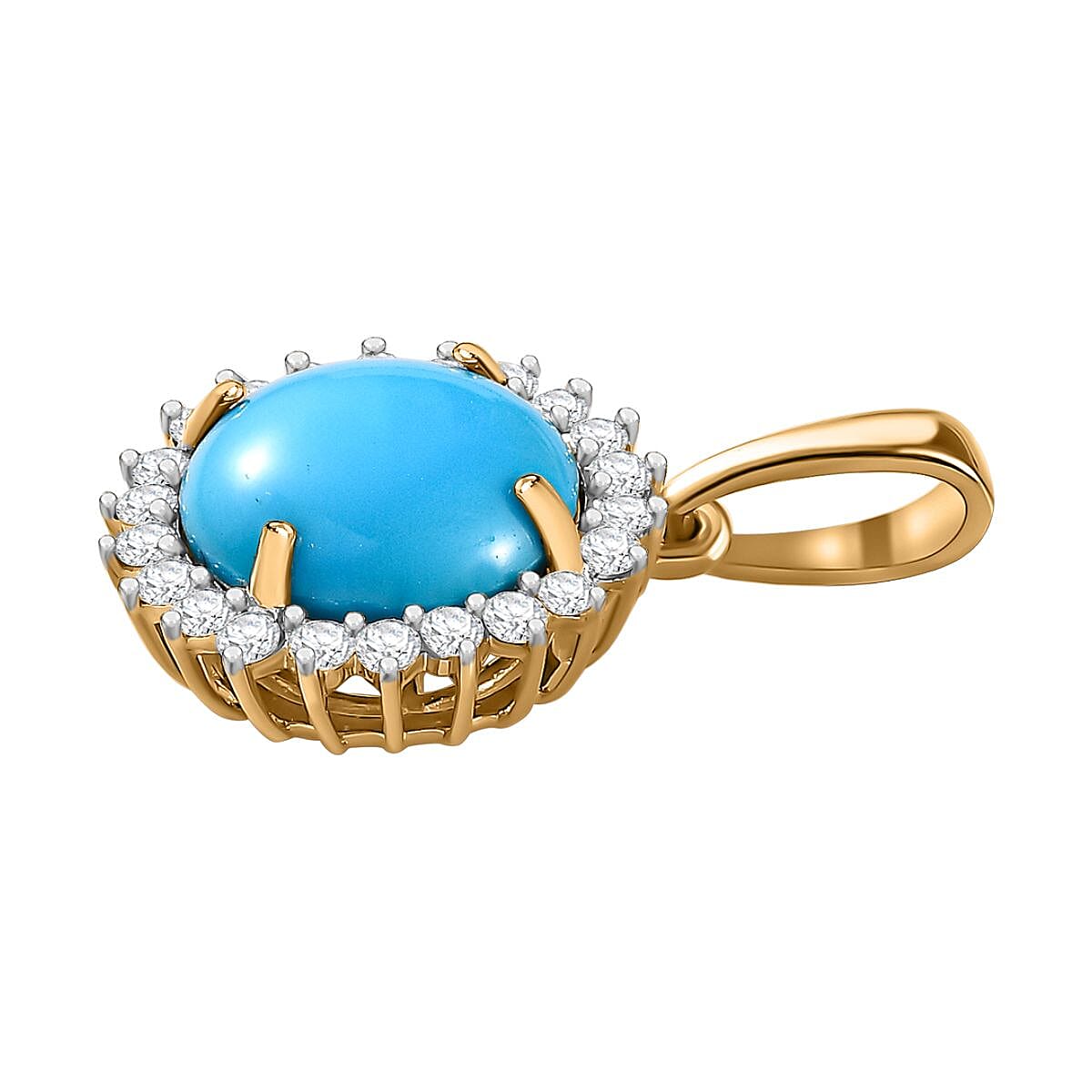 9K Yellow Gold AAA Sleeping Beauty Turquoise, Moissanite Halo Pendant 3.36 ct,  Gold Wt. 1.31 Gms  3.358  Ct. 7700326 3
