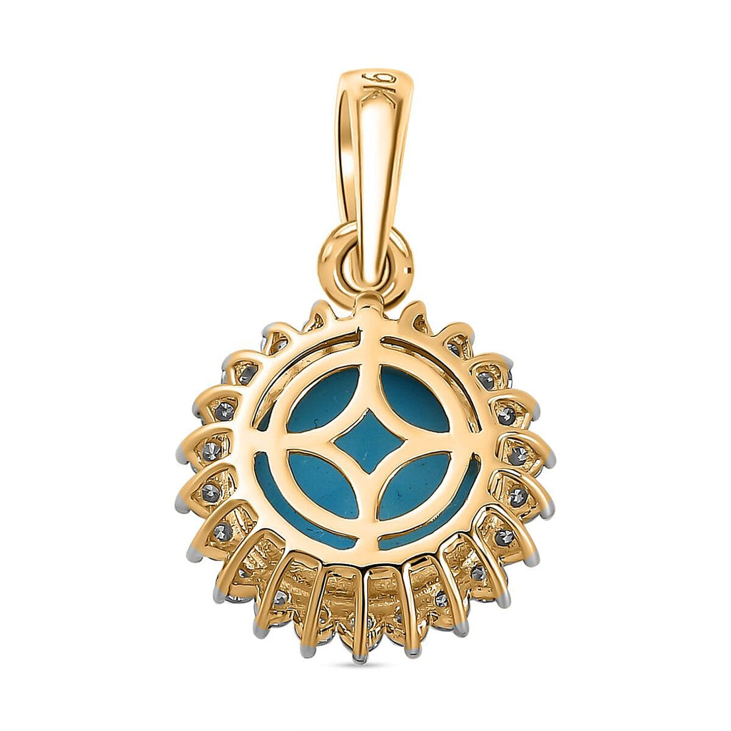 9K Yellow Gold AAA Arizona Sleeping Beauty Turquoise & Moissanite Pendant 3.36 Ct.