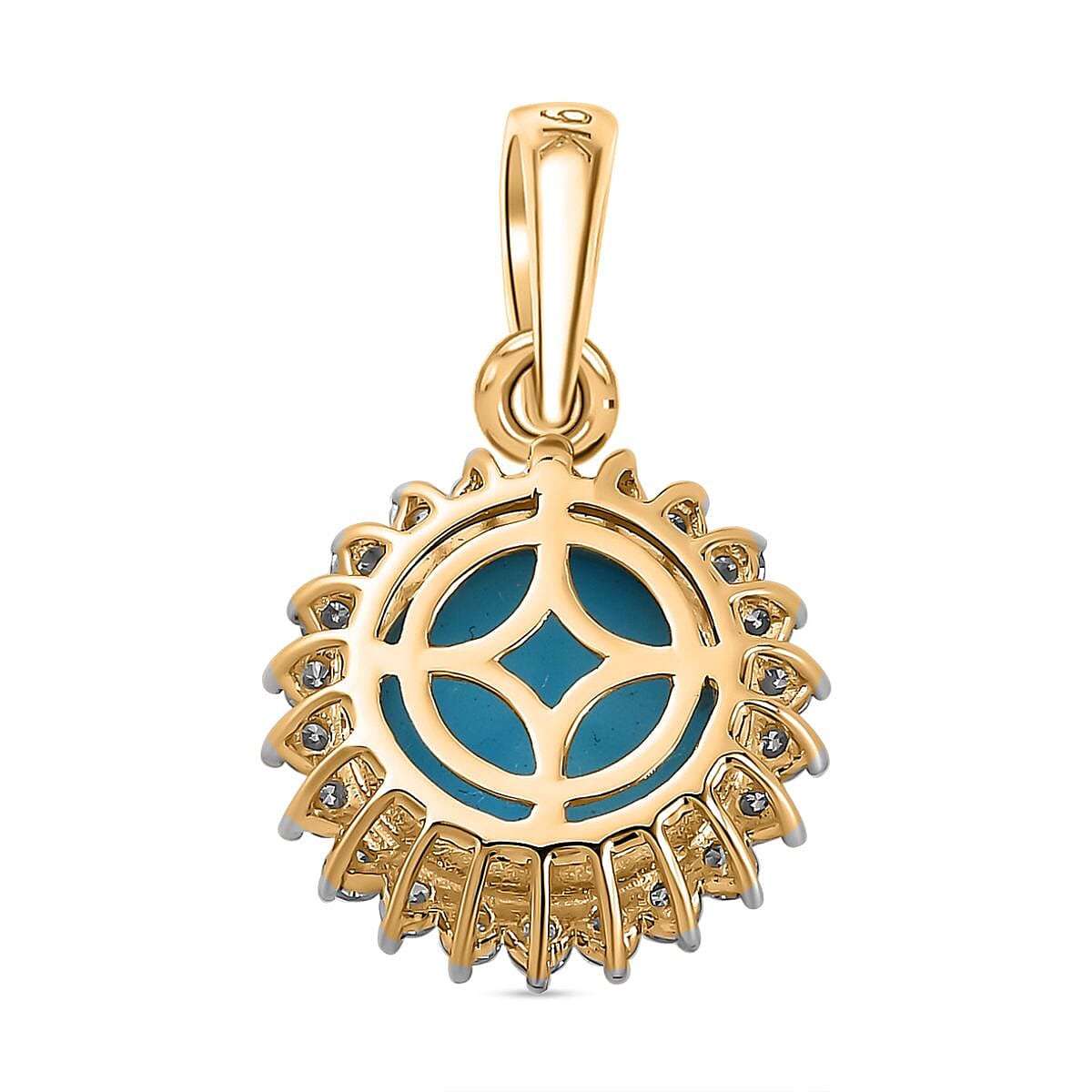 9K Yellow Gold AAA Sleeping Beauty Turquoise, Moissanite Halo Pendant 3.36 ct,  Gold Wt. 1.31 Gms  3.358  Ct. 7700326 4