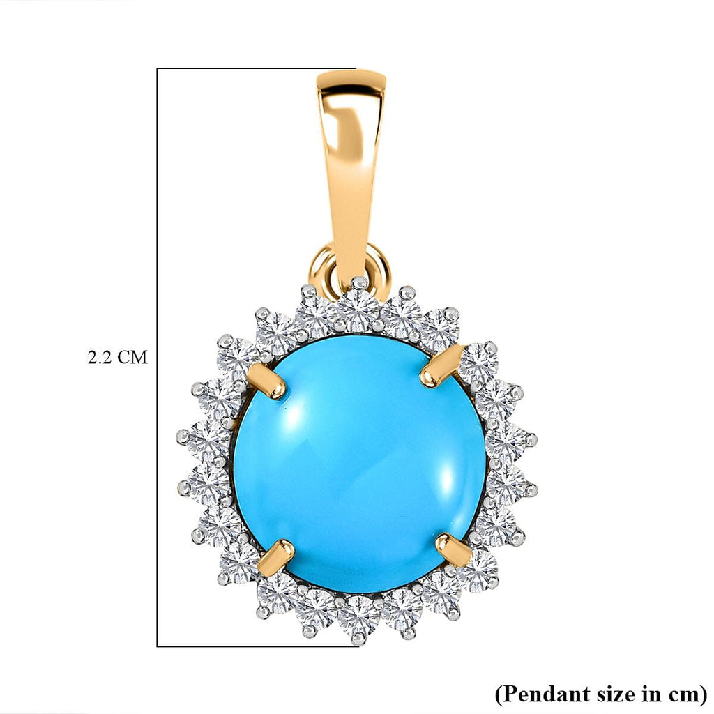 9K Yellow Gold AAA Arizona Sleeping Beauty Turquoise & Moissanite Pendant 3.36 Ct.
