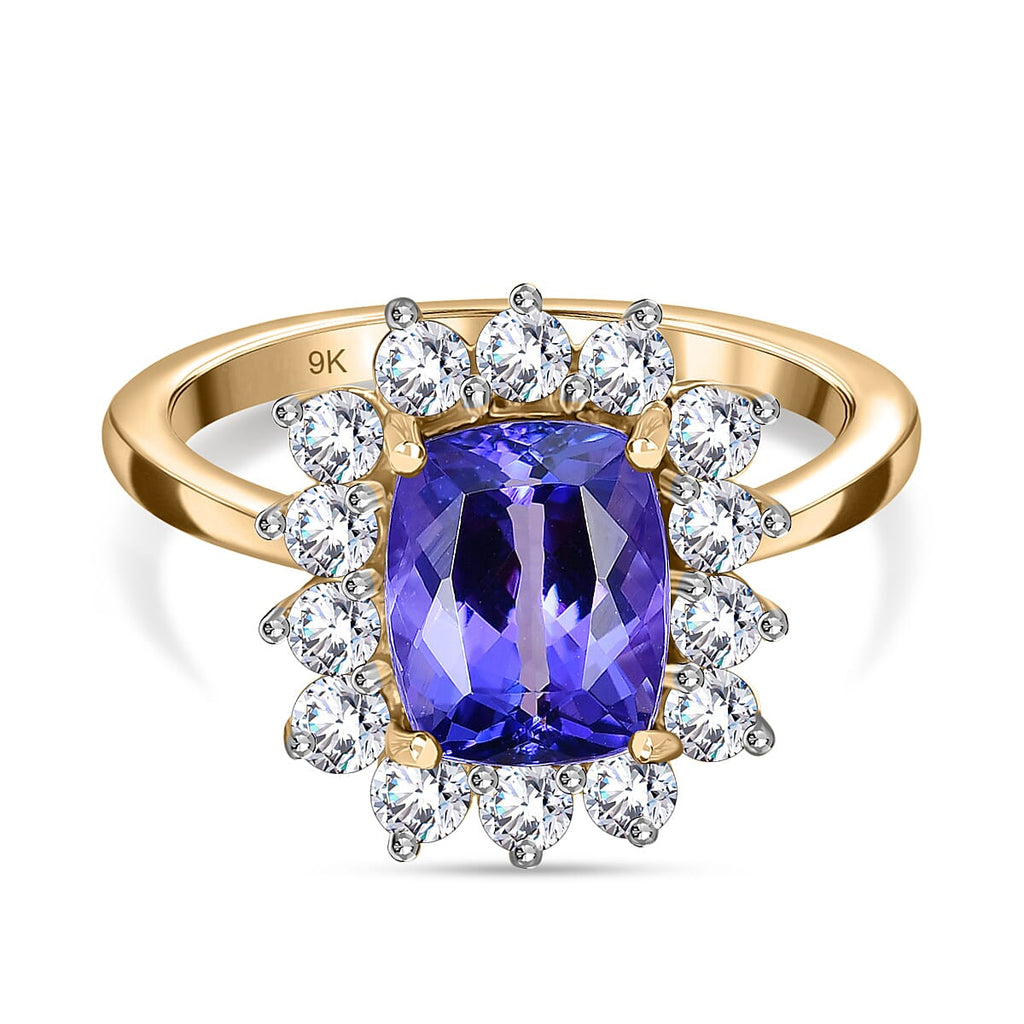 9K Yellow Gold AAA Tanzanite & Moissanite Ring 2.74 Ct.