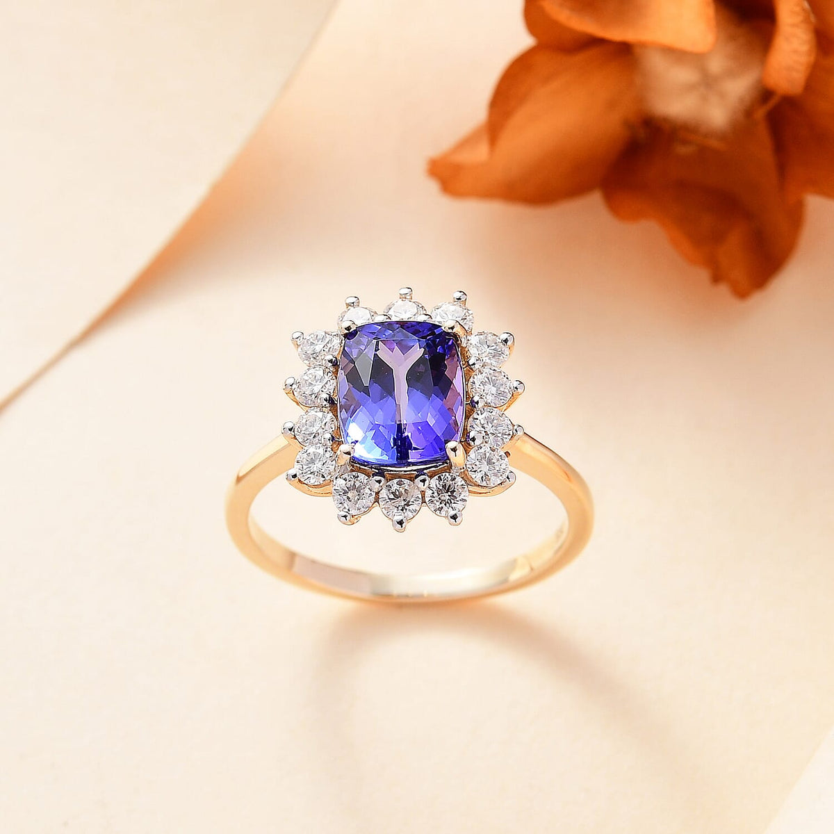9K Yellow Gold AAA Tanzanite, Moissanite Halo Ring 7861602 1